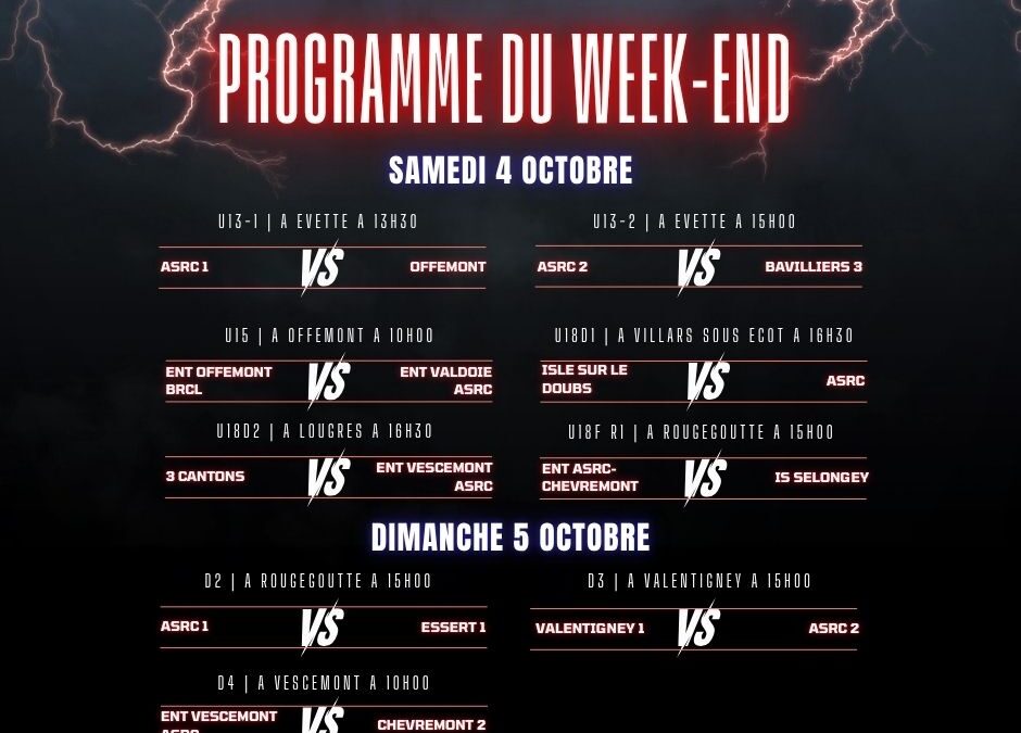 Programme du week-end du 4 – 5 octobre