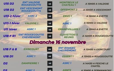 Programme du week-end des 15 – 16 novembre